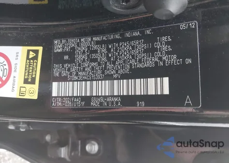 2012 Toyota Highlander Base V6 from USA, damaged, VIN 5TDBK3EH4CS153937